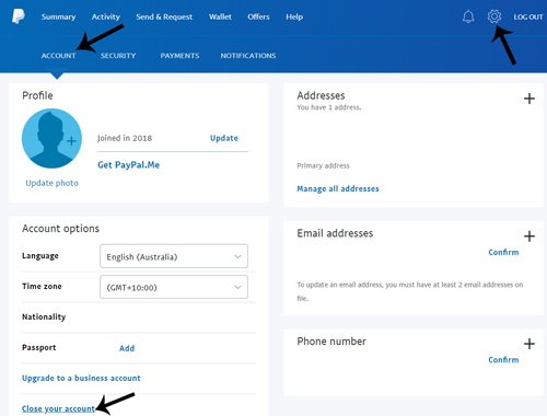 How to delete paypal account